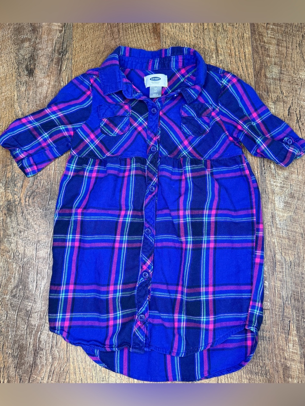 Old Navy Toddler Girls Button Down Shirt Dress Striped Collar 4T Blue Pink